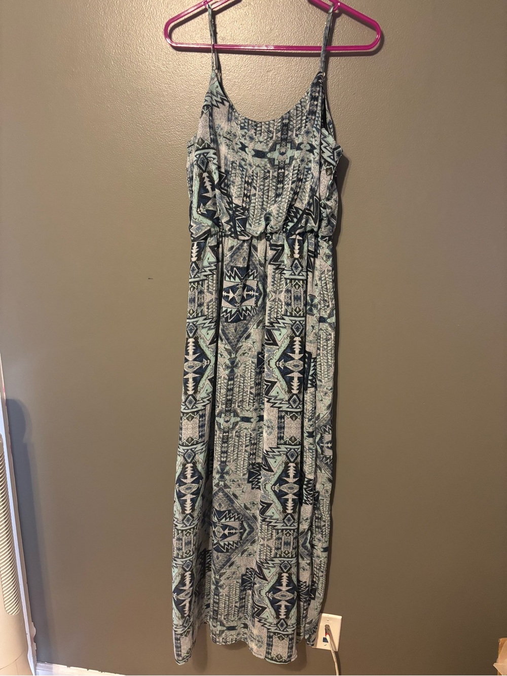 one clothing Blue and White Aztec-Print Maxi Dress